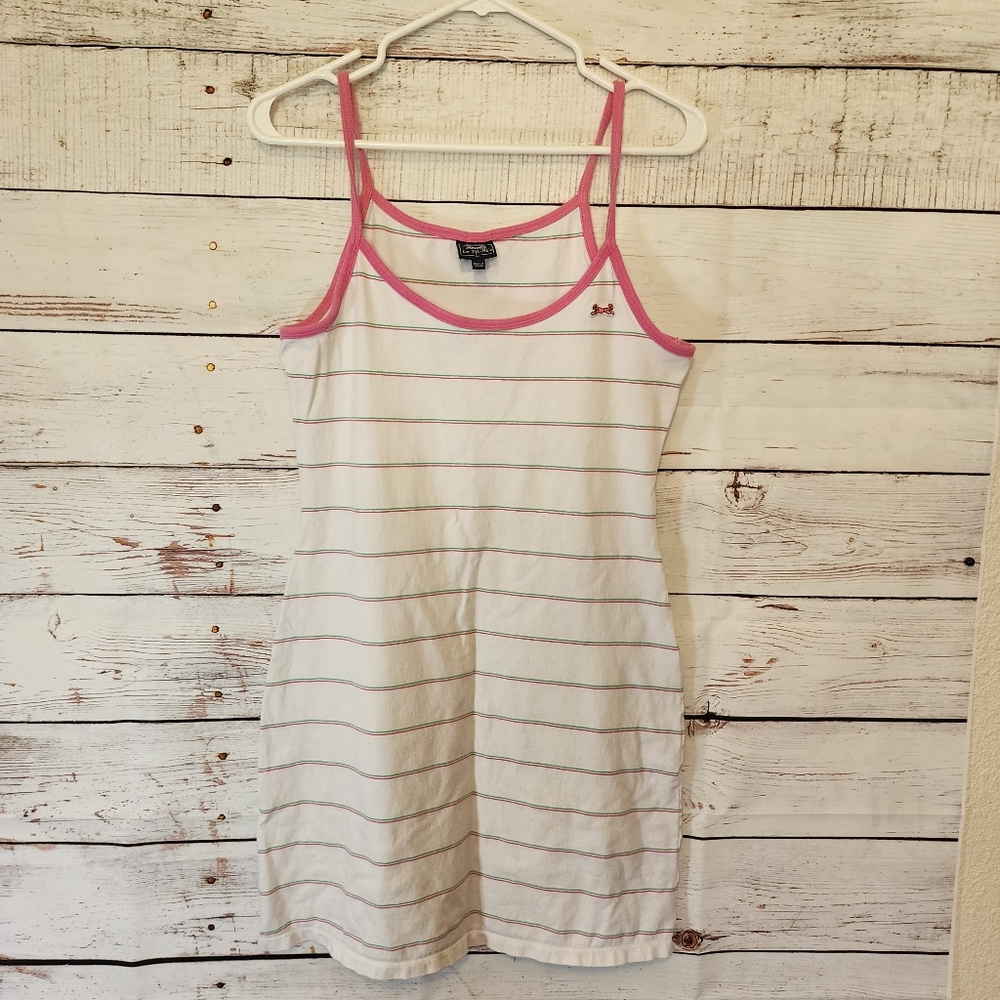 Le Tigre Vintage White Preppy Pink Striped Tennis Dress Mini...size Large